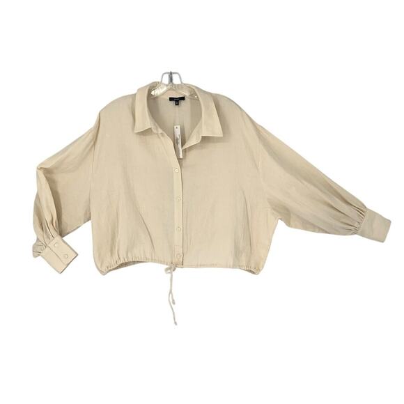 DREW Kylie Top Stone Drawstring Button Front Balloon Sleeve NWT $216 Cotton - Picture 4 of 14